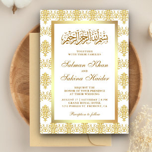 Weiße und goldene Damaske islamische Hochzeit Einladung