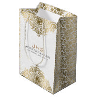 Weiße und goldene Damasken und Vintage Ornamente