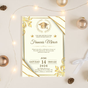 Weiße und goldene elegante Abschlussfeier Einladung