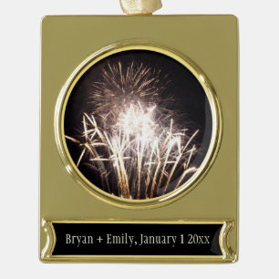 Weiße und goldene Feuerwerke I Patriotische Feier Banner-Ornament Gold