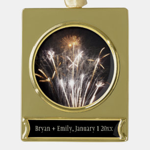 Weiße und goldene Feuerwerke II Patriotische Feier Banner-Ornament Gold