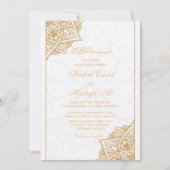 Weiße und goldene, florale Grenze Einladung (Vorderseite)