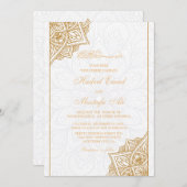 Weiße und goldene, florale Grenze Einladung (Vorne/Hinten)