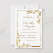 Weiße und goldene, florale Grenze RSVP Karte (Vorderseite)