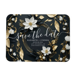 Weiße und goldene florale Hochzeits-Wreath Save Th Magnet