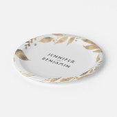 Weiße und goldene Herbstlaube Chic Wedding Pappteller (Schrägansicht)
