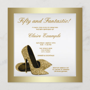 Weiße und goldene High Heels Frauen 50. Geburtstag Einladung