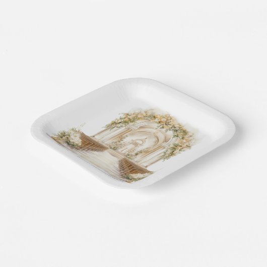 Weiße und goldene Hochzeit Pappteller (Gewinkelt)