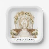 Weiße und goldene Hochzeit Pappteller (Vorderseite)