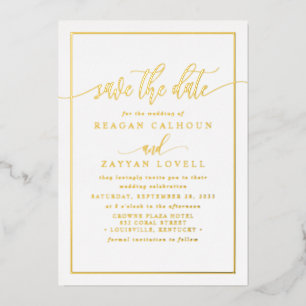 Weiße und goldene Kalligrafie Save The Date Folien Folieneinladung