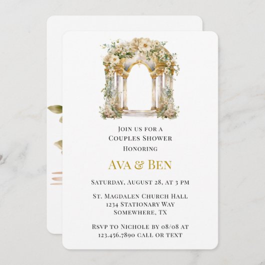 Weiße und goldene Kirchenpaare Dusche Einladung (Vorne/Hinten)