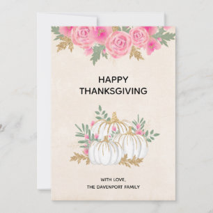 Weiße und goldene Kürbisse Wasserfarben Thanksgivi Feiertagskarte