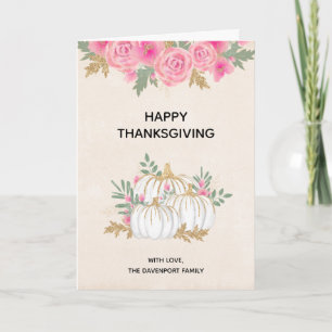 Weiße und goldene Kürbisse Wasserfarben Thanksgivi Karte