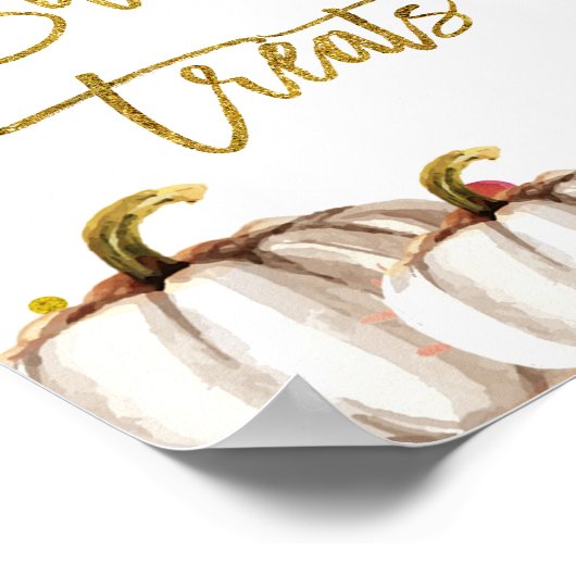 Weiße und goldene KürbisZeichen Süßes Leckereien Poster (Ecke)