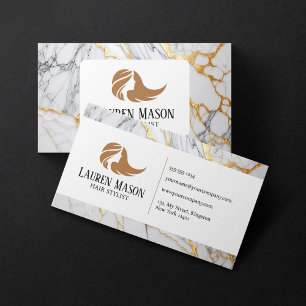 Weiße und goldene Marmor-Friseur-Frisiersalon Visitenkarte