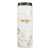 Weiße und goldene Marmor, Goldbox, Name & Monogram Thermosbecher (Rückseite)