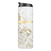 Weiße und goldene Marmor, Goldbox, Name & Monogram Thermosbecher (Nach rechts gedreht)
