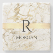 Weiße und goldene Marmor, schwarzer Name und Monog Steinuntersetzer (Vorderseite)
