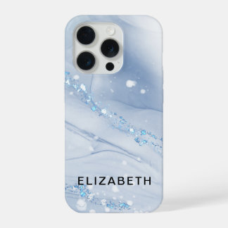 Weiße und goldene Marmorglitzer-Personalisierung iPhone 15 Pro Hülle