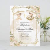 Weiße und goldene mexikanische Twin Boy and Girl B Einladung (Stehend Vorderseite)