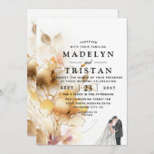 Weiße und goldene Minimalistische Rustikale Hochze Einladung (Vorne/Hinten)