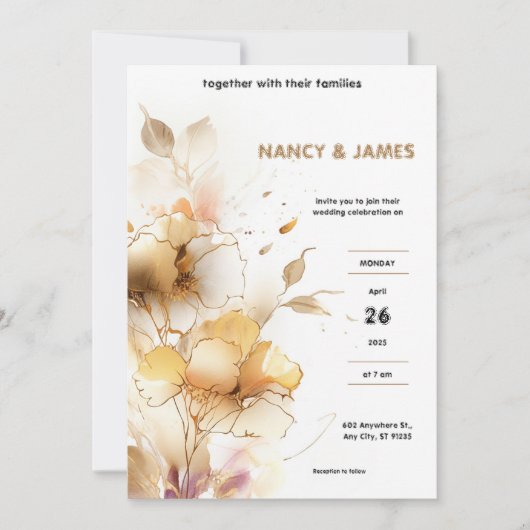 Weiße und goldene moderne Hochzeitseinladungen Einladung (Vorderseite)