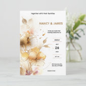 Weiße und goldene moderne Hochzeitseinladungen Einladung (Stehend Vorderseite)