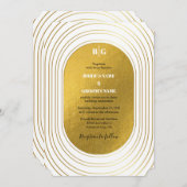 Weiße und goldene moderne Minimalistische Arch-Hoc Einladung (Vorne/Hinten)