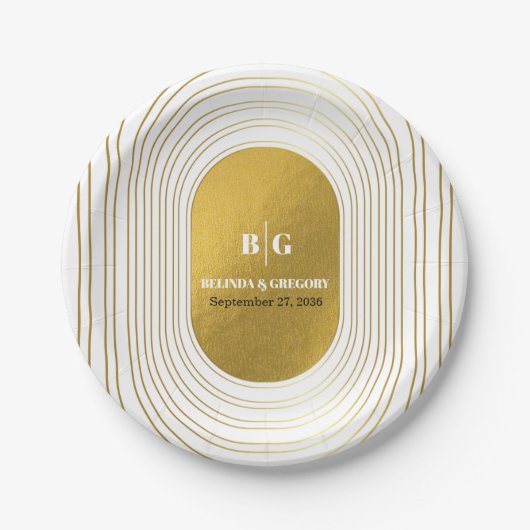 Weiße und goldene moderne Minimalistische Arch-Hoc Pappteller (Vorderseite)