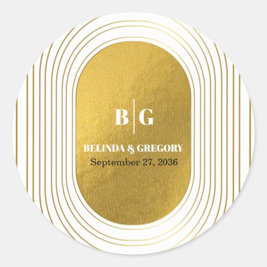 Weiße und goldene moderne Minimalistische Arch-Hoc Runder Aufkleber (Vorderseite)