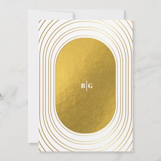 Weiße und goldene moderne Minimalistische Arch-Hoc Save The Date (Rückseite)
