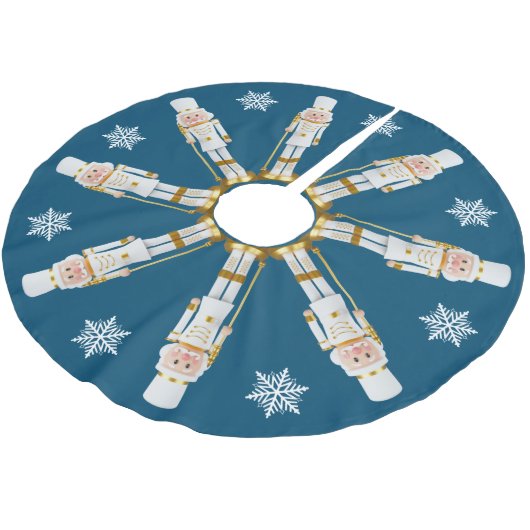 Weiße und goldene Nutcracker   Polyester Weihnachtsbaumdecke (Schrägansicht)