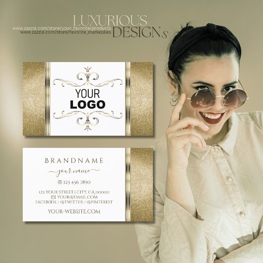 Weiße und goldene Ornamente Goldener Glitzer mit L Visitenkarte