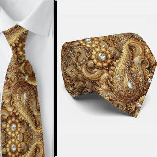 Weiße und goldene Paisley-Diamant-Halskrawatte im Krawatte