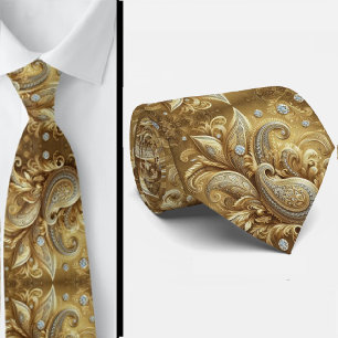 Weiße und goldene Paisley-Diamant-Krawatte im 3D-S Krawatte
