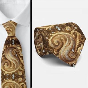 Weiße und goldene Paisley-Diamant-Krawatte im 3D-S Krawatte