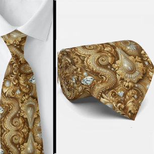 Weiße und goldene Paisley-Diamant-Krawatte im 3D-S Krawatte