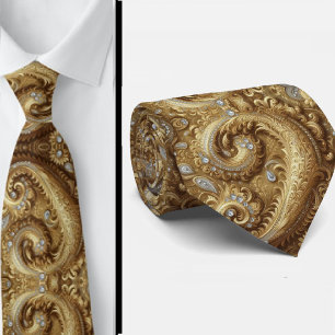 Weiße und goldene Paisley-Diamant-Krawatte im 3D-S Krawatte
