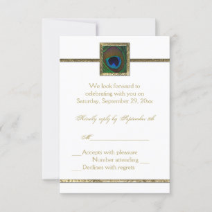 Weiße und goldene Pfauenfeder-RSVP-Karte RSVP Karte