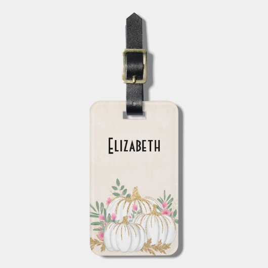 Weiße und goldene Pumpkins Wasserfarbe Gepäckanhänger (Vorderseite vertikal)