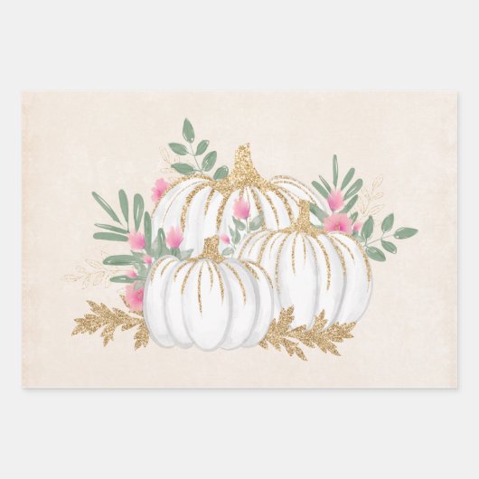 Weiße und goldene Pumpkins Wasserfarbe Geschenkpapier Set (Vorderseite 3)