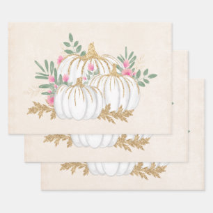 Weiße und goldene Pumpkins Wasserfarbe Geschenkpapier Set