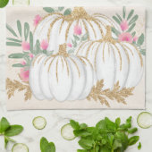 Weiße und goldene Pumpkins Wasserfarbe Geschirrtuch (Gefaltet)