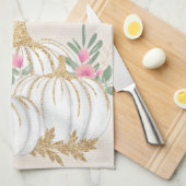 Weiße und goldene Pumpkins Wasserfarbe Geschirrtuch (Viertel Falte)