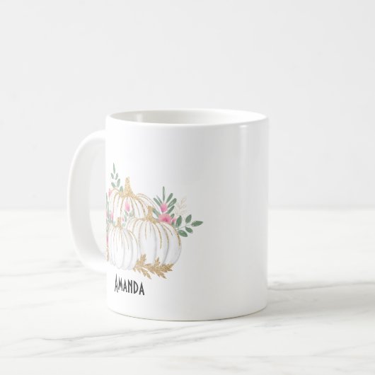 Weiße und goldene Pumpkins Wasserfarbe Kaffeetasse (Vorderseite Links)