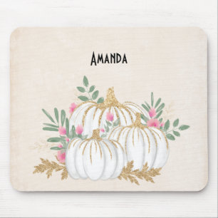 Weiße und goldene Pumpkins Wasserfarbe Mousepad