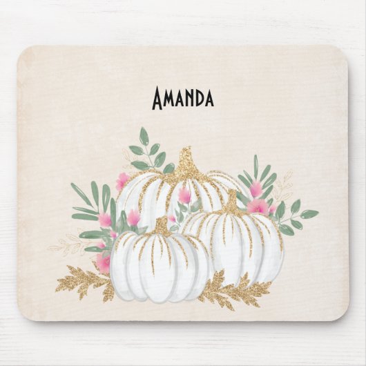 Weiße und goldene Pumpkins Wasserfarbe Mousepad (Vorne)