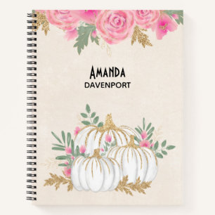 Weiße und goldene Pumpkins Wasserfarbe Notizblock