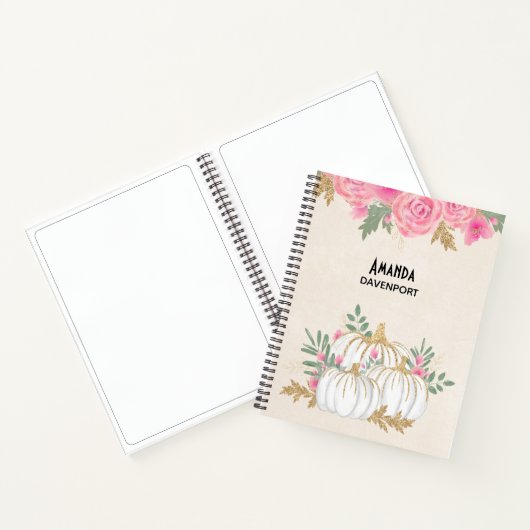 Weiße und goldene Pumpkins Wasserfarbe Notizblock (Innenseite)