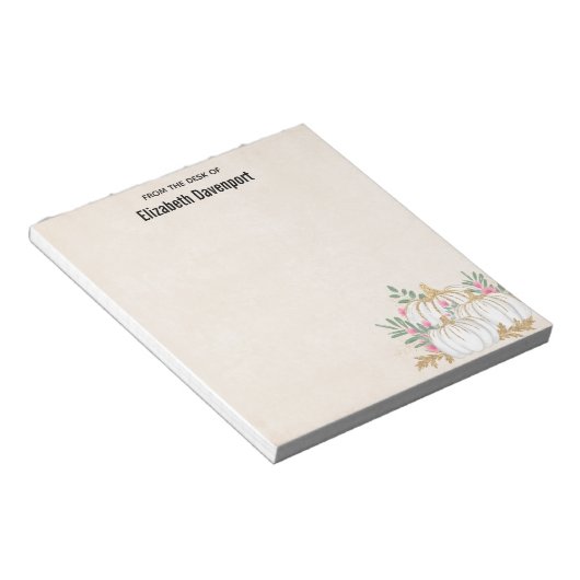 Weiße und goldene Pumpkins Wasserfarbe Notizblock (angewinkelt)